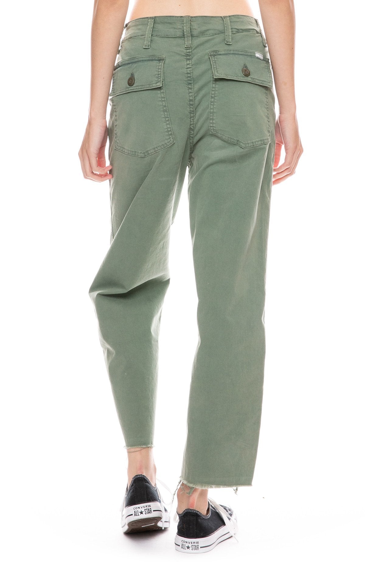 MOTHER Patch Pocket Private Ankle Fray in Army Green, Size 27
