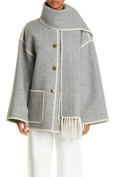 TOTEME Embroidered scarf jacket grey mélange, SIZE 36