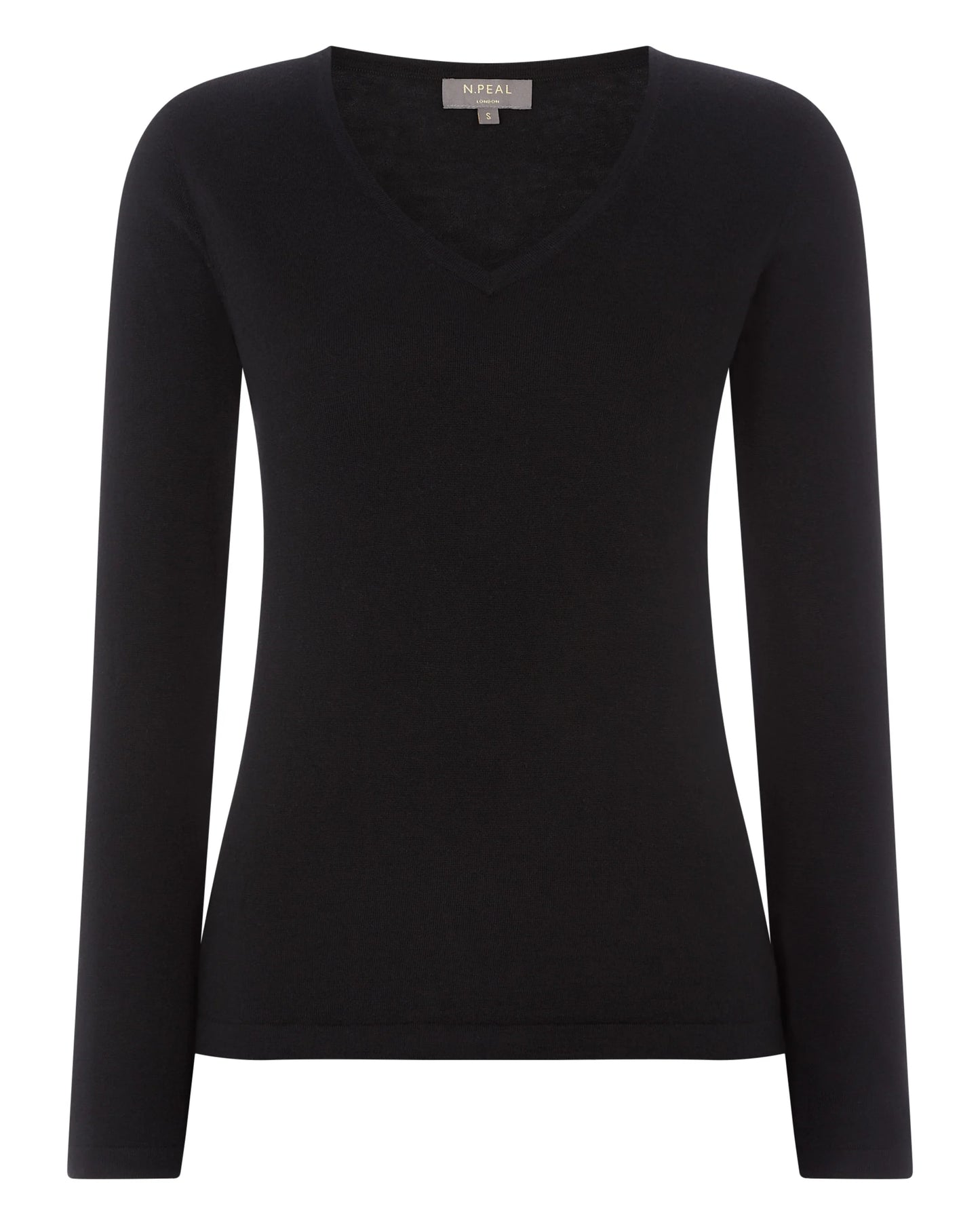 N. PEAL WOMEN'S IMOGEN SUPERFINE CASHMERE V NECK JUMPER IN BLACK, SMALL