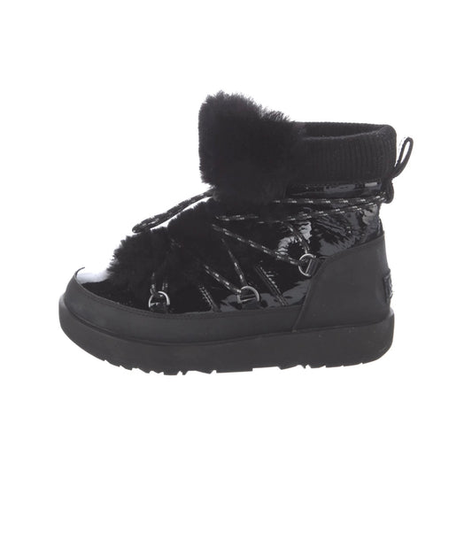 UGG WATERPROOF PATENT LEATHER COMBAT BOOTS, SIZE 6