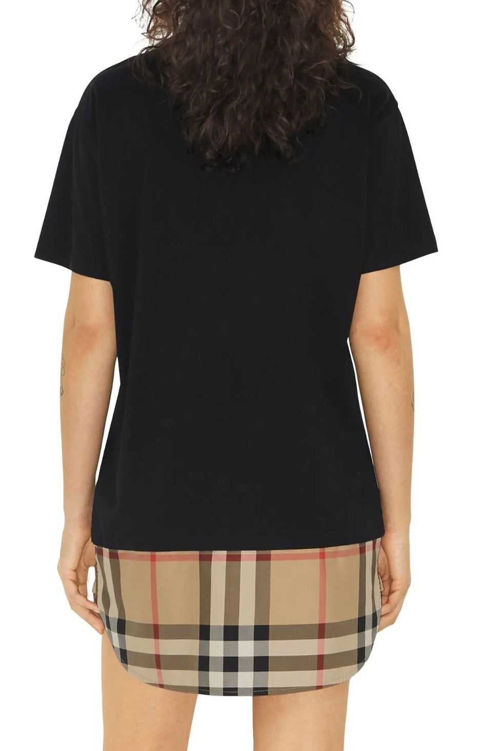 BURBERRY NWT Eden Check Shirttail Hem T-Shirt, XSMALL