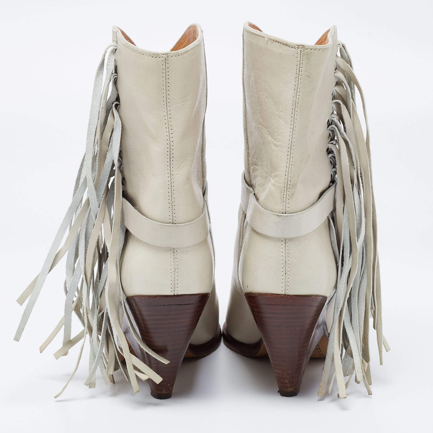 ISABEL MARANT Loffen Fringed Leather Ankle Boots In White, Size 37
