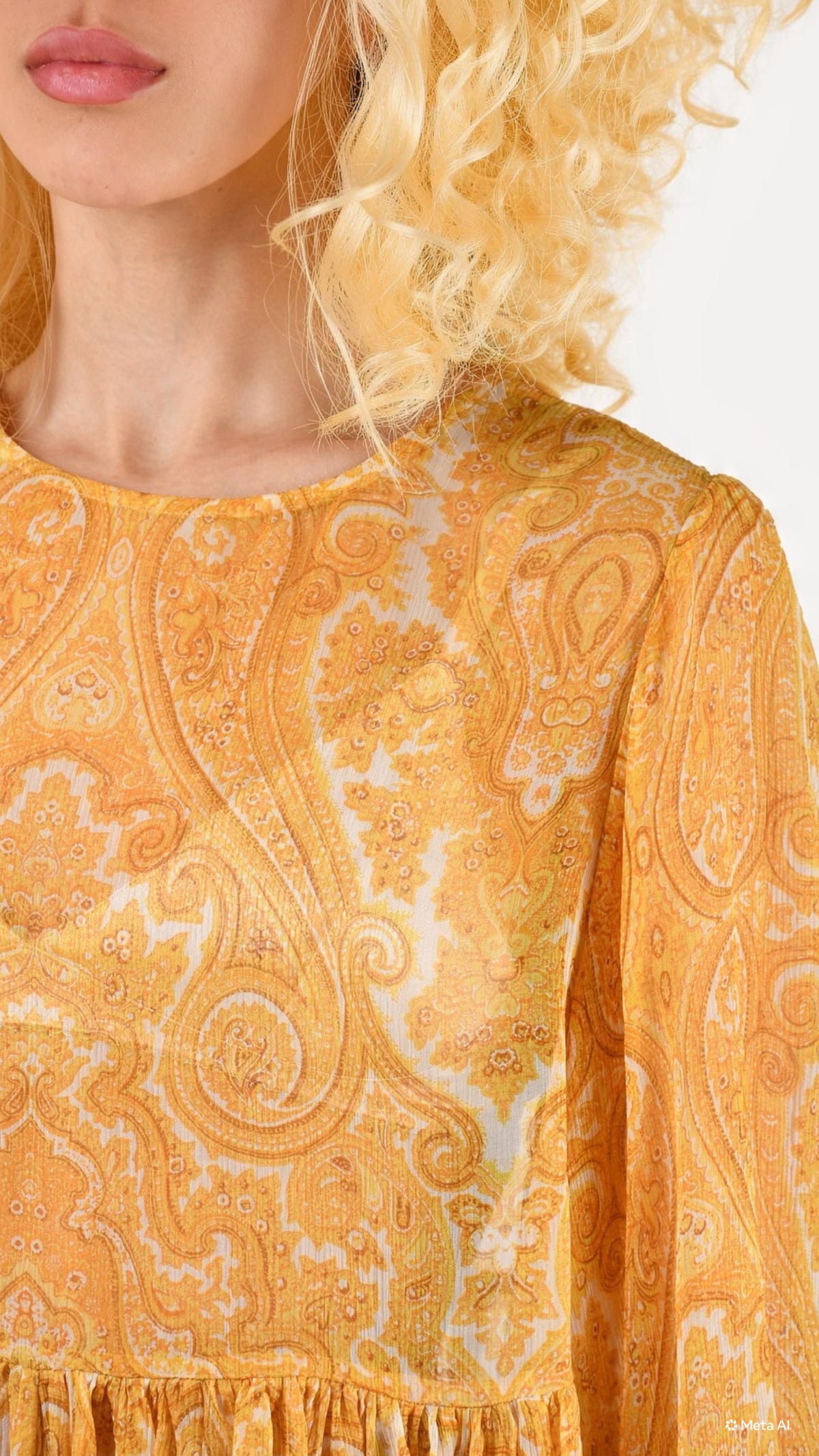 ZIMMERMANN YELLOW PAISLEY SHEER SILK BABYDOLL TOP SIZE 2