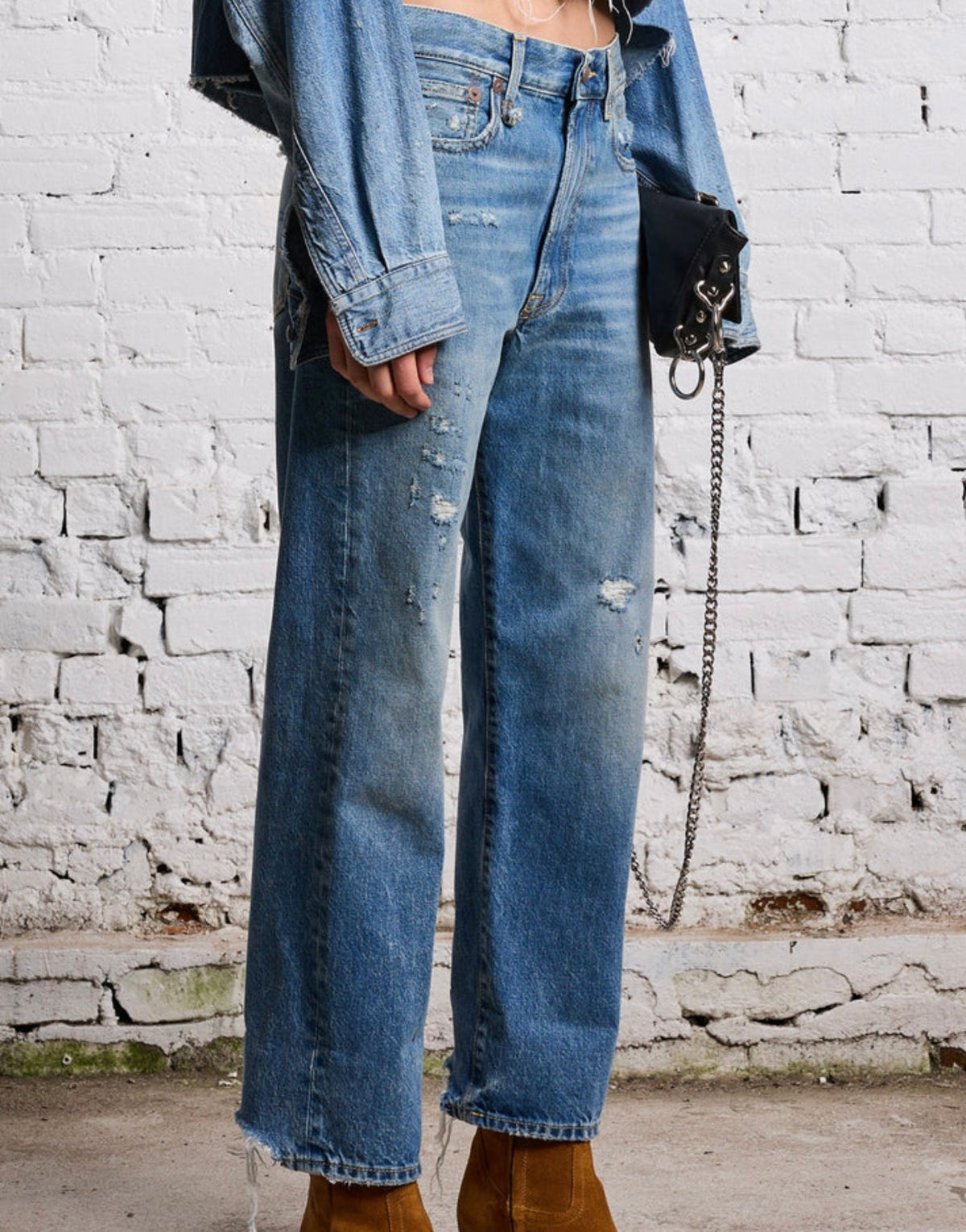 R13 BOYFRIEND JEAN - BAIN WITH RIPS, SIZE 24 (FITS 25/26)