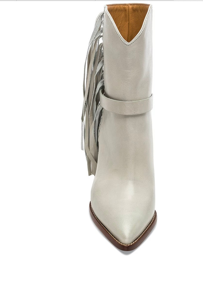 ISABEL MARANT Loffen Fringed Leather Ankle Boots In White, Size 37