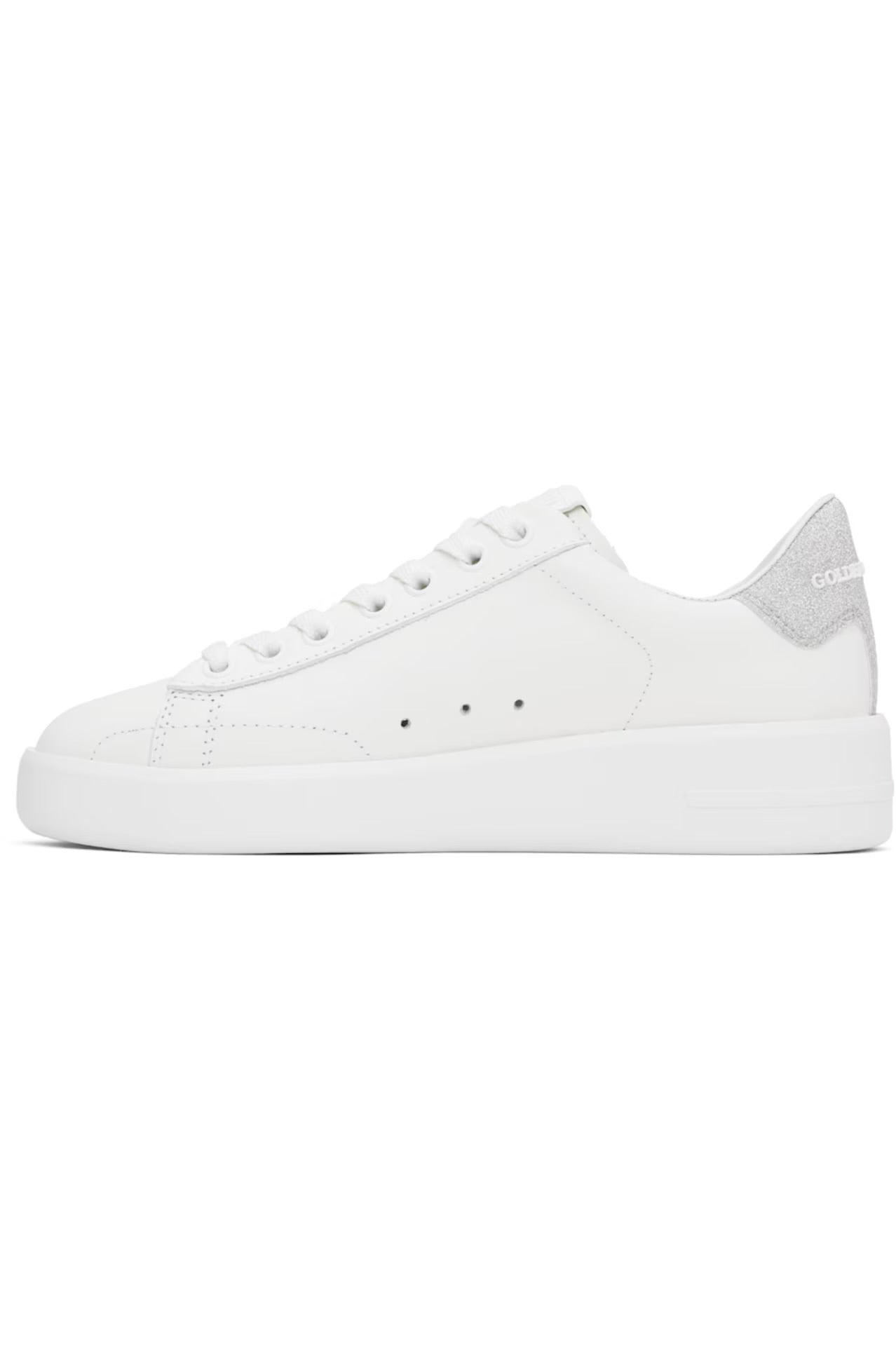GOLDEN GOOSE White & Silver Purestar Sneakers, Size 36