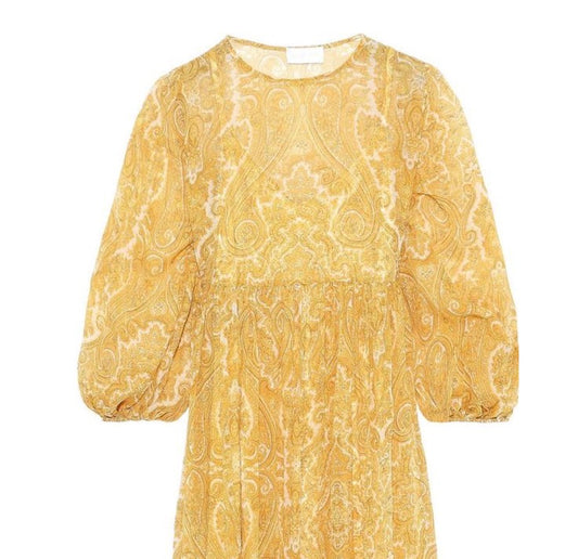 ZIMMERMANN YELLOW PAISLEY SHEER SILK BABYDOLL TOP SIZE 2