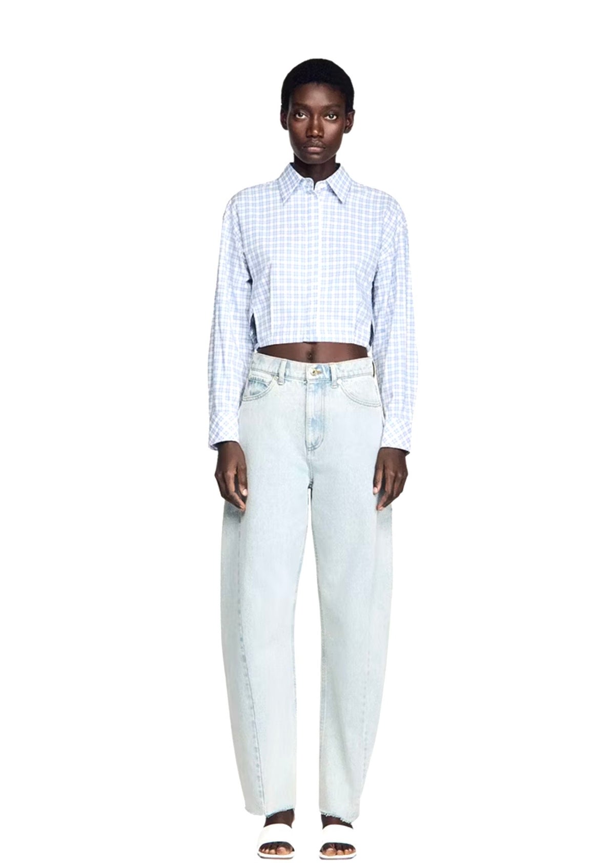 SANDRO Faded Barrel Cotton Jeans, Size 36