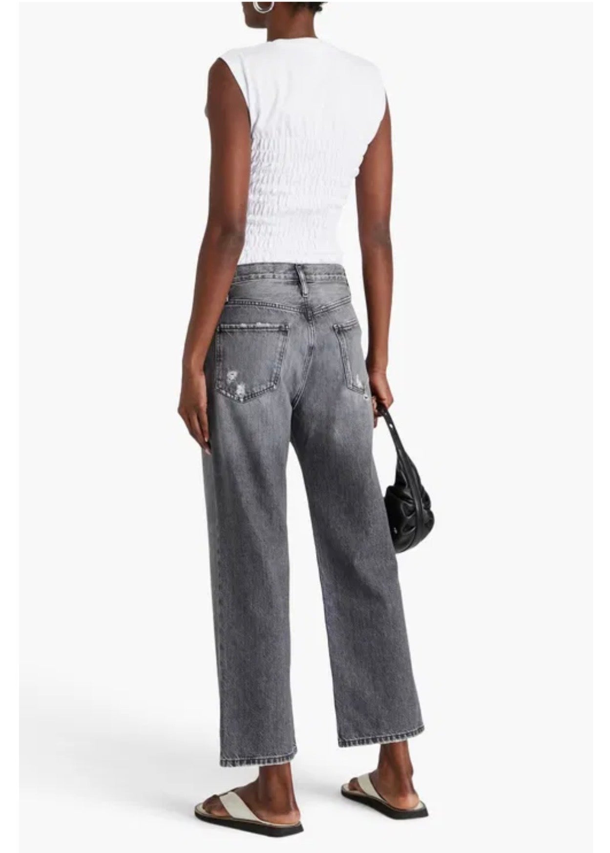 FRAME Le Jane Cropped Distressed High-Rise Straight-Leg Jeans, Size 27