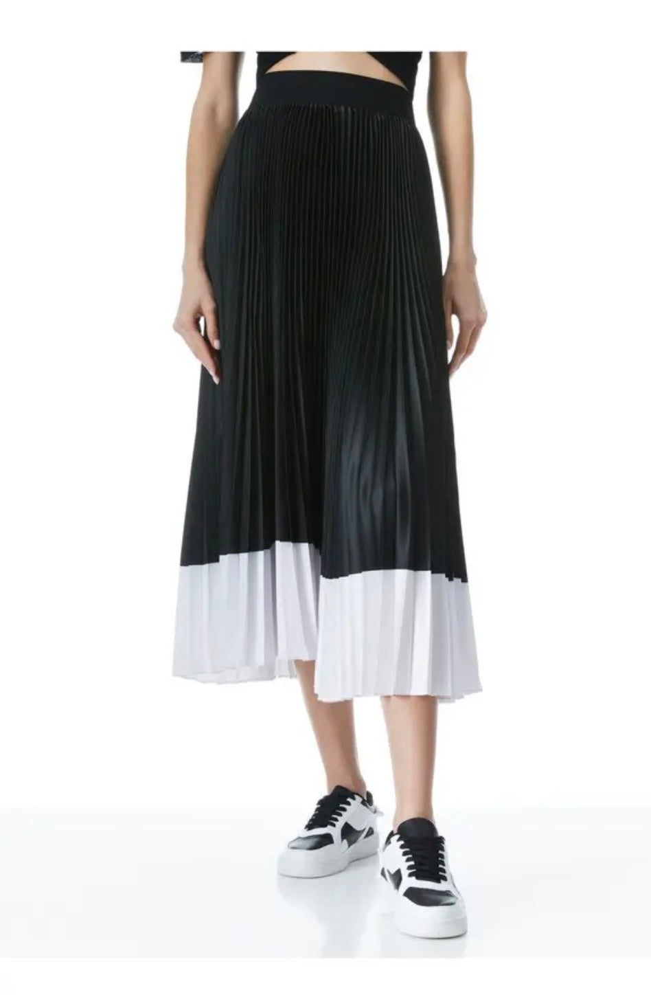 ALICE + OLIVIA Katz Sunburst Pleated Midi Skirt, Small