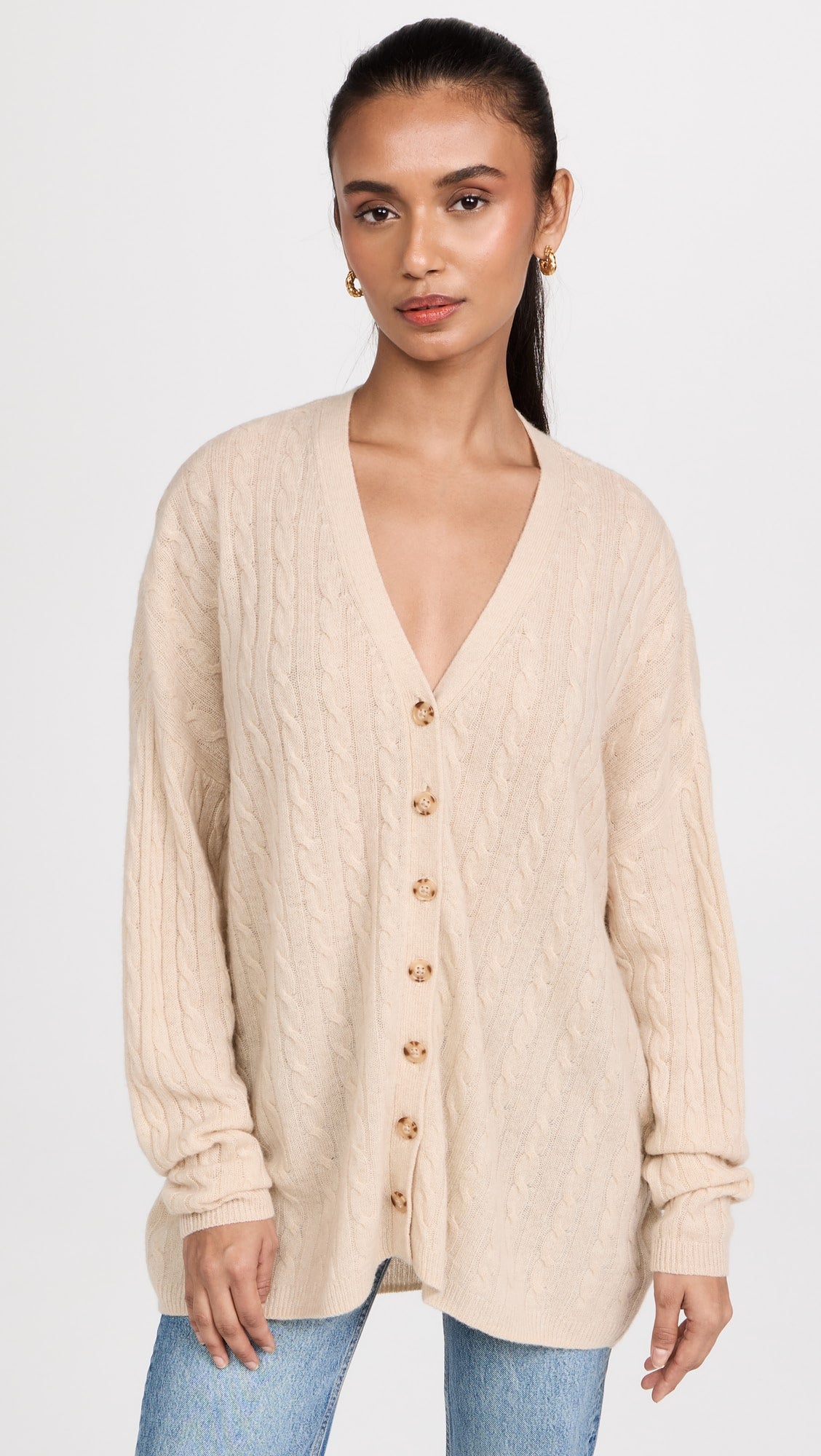 Reformation Giusta Oversized Cashmere Cardigan in Eco Beige, XSMALL