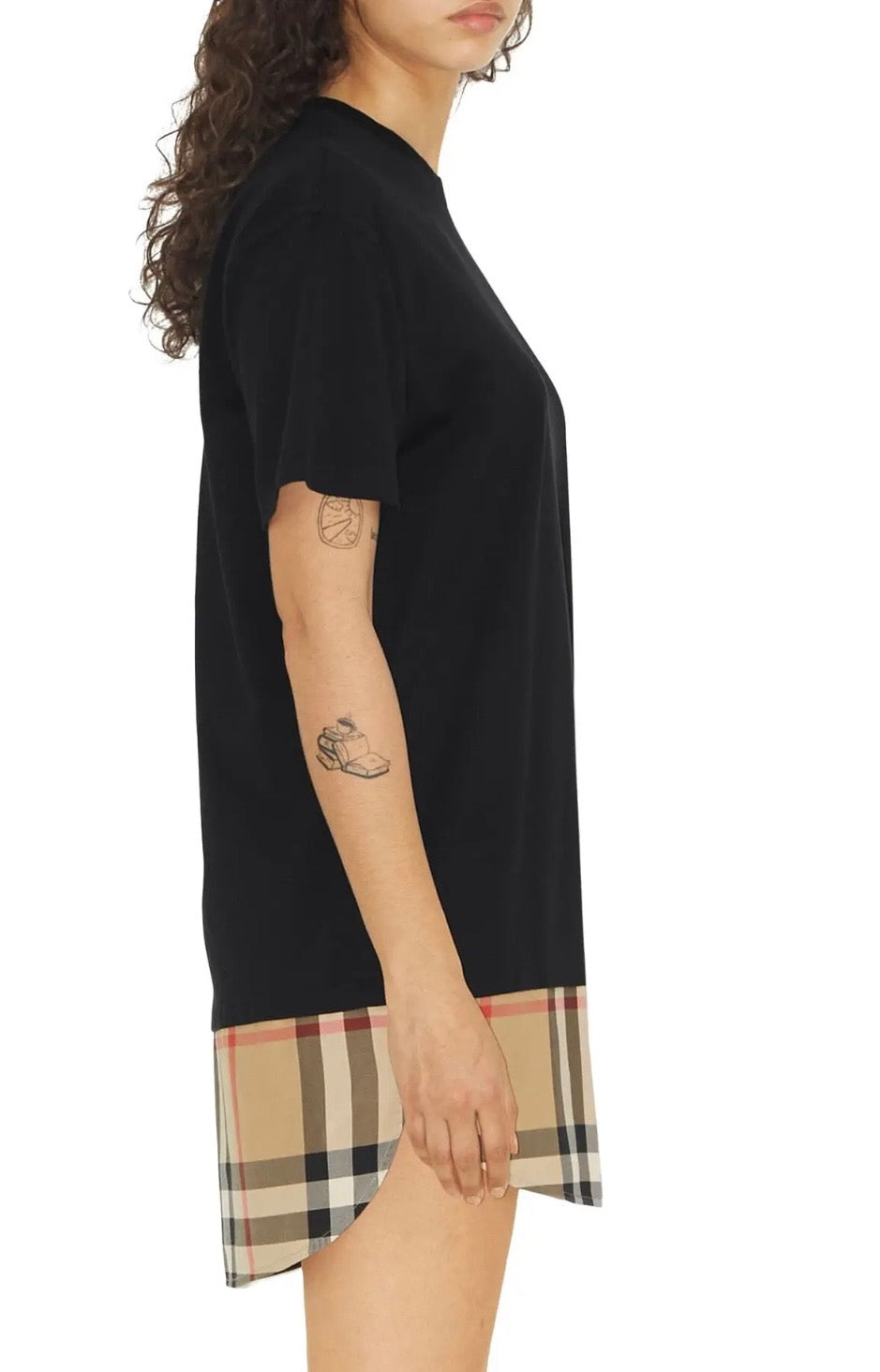 BURBERRY NWT Eden Check Shirttail Hem T-Shirt, XSMALL
