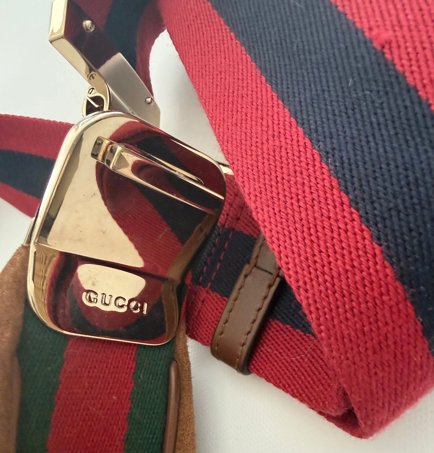 Gucci Suede Web Large Attache Shoulder Bag Brown