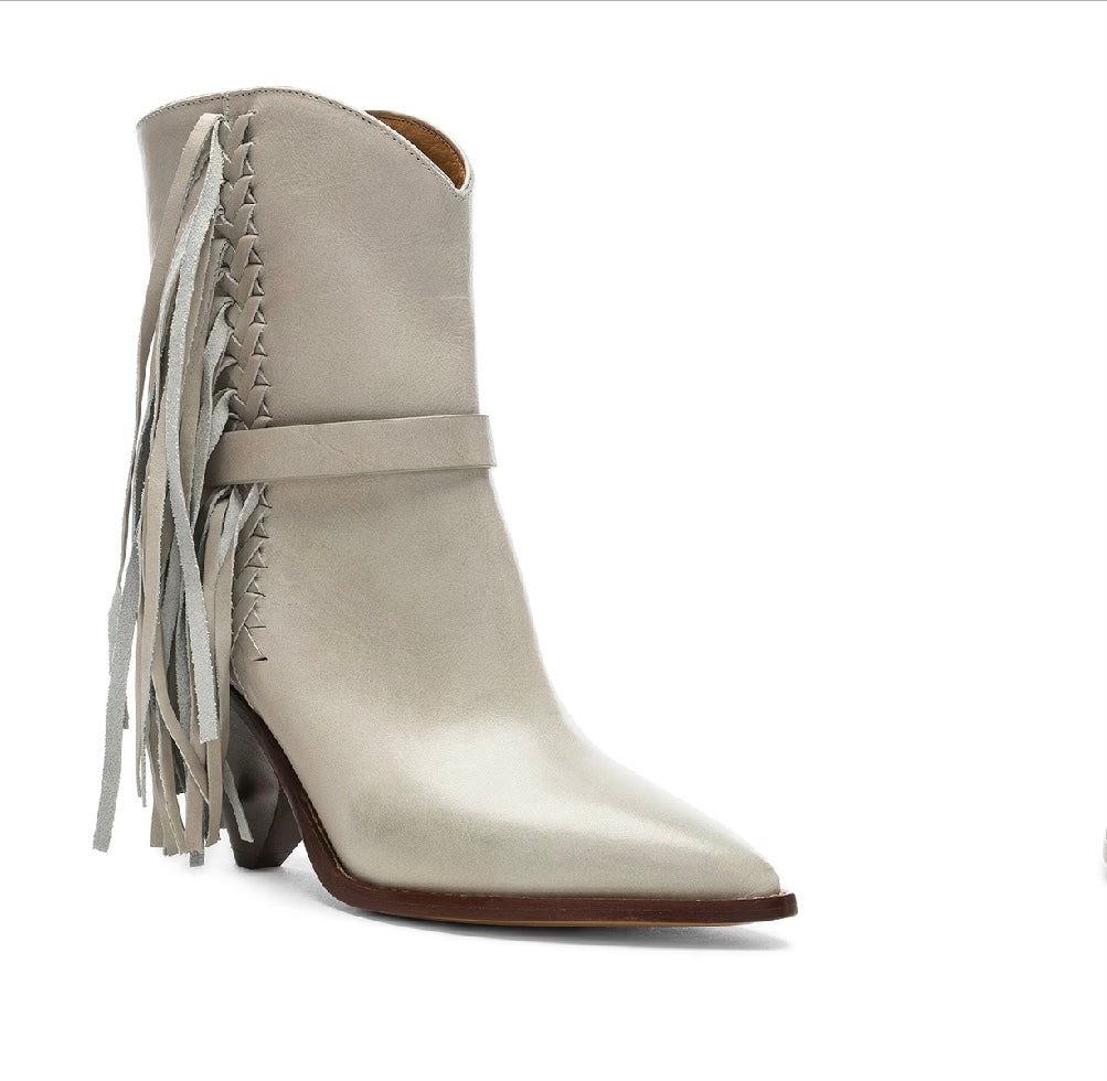 ISABEL MARANT Loffen Fringed Leather Ankle Boots In White, Size 37