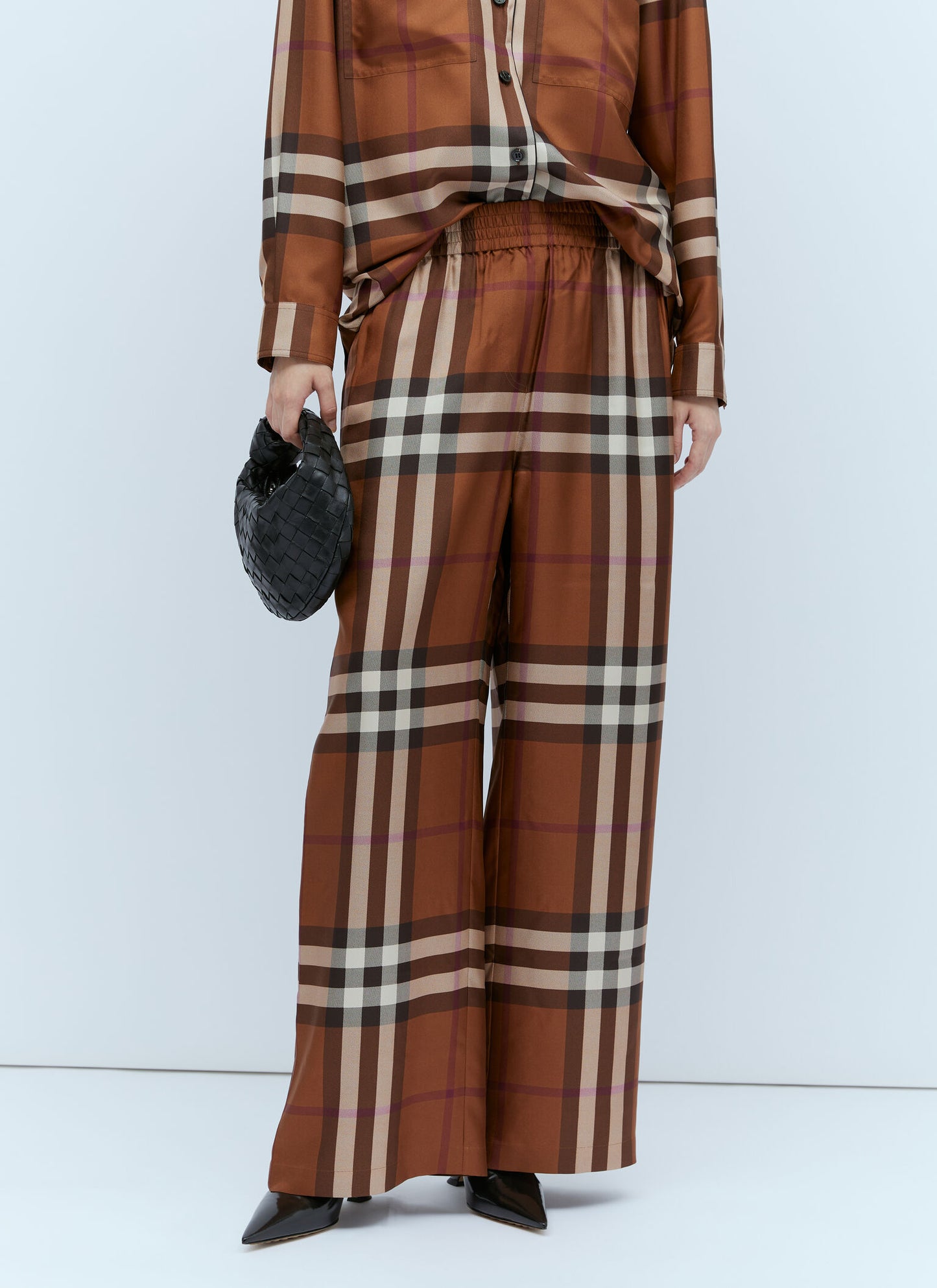 BURBERRY Check Silk Wide Leg Pants, SIZE 6