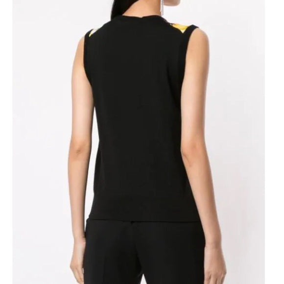 DOLCE & GABBANA Black silk with lemon appliqué sleeveless sweater, size 42