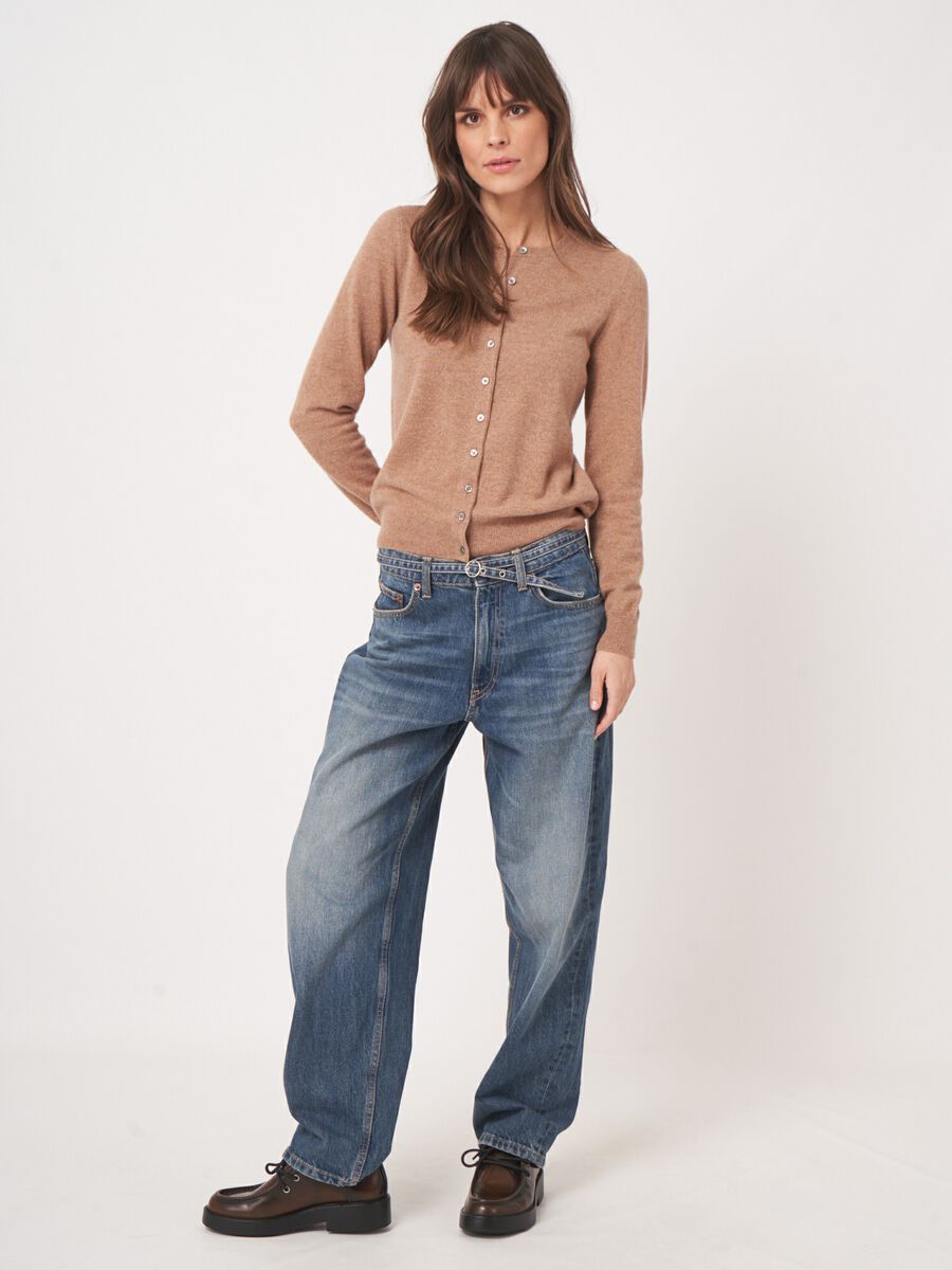 Repeat Classic Cashmere Cardigan For Women - Crew Neck, XSMALL