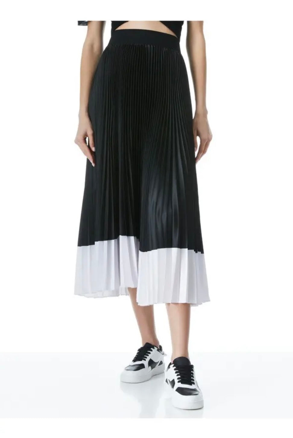 ALICE + OLIVIA Katz Sunburst Pleated Midi Skirt, Small