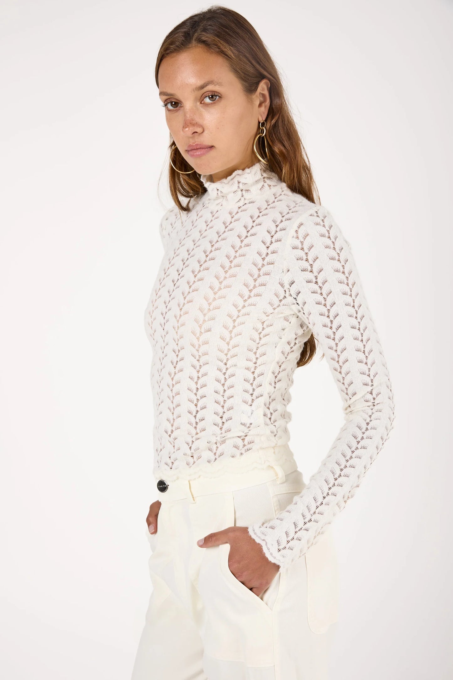 SABLYN Hailey B Cropped Lace Mock Neck, Small