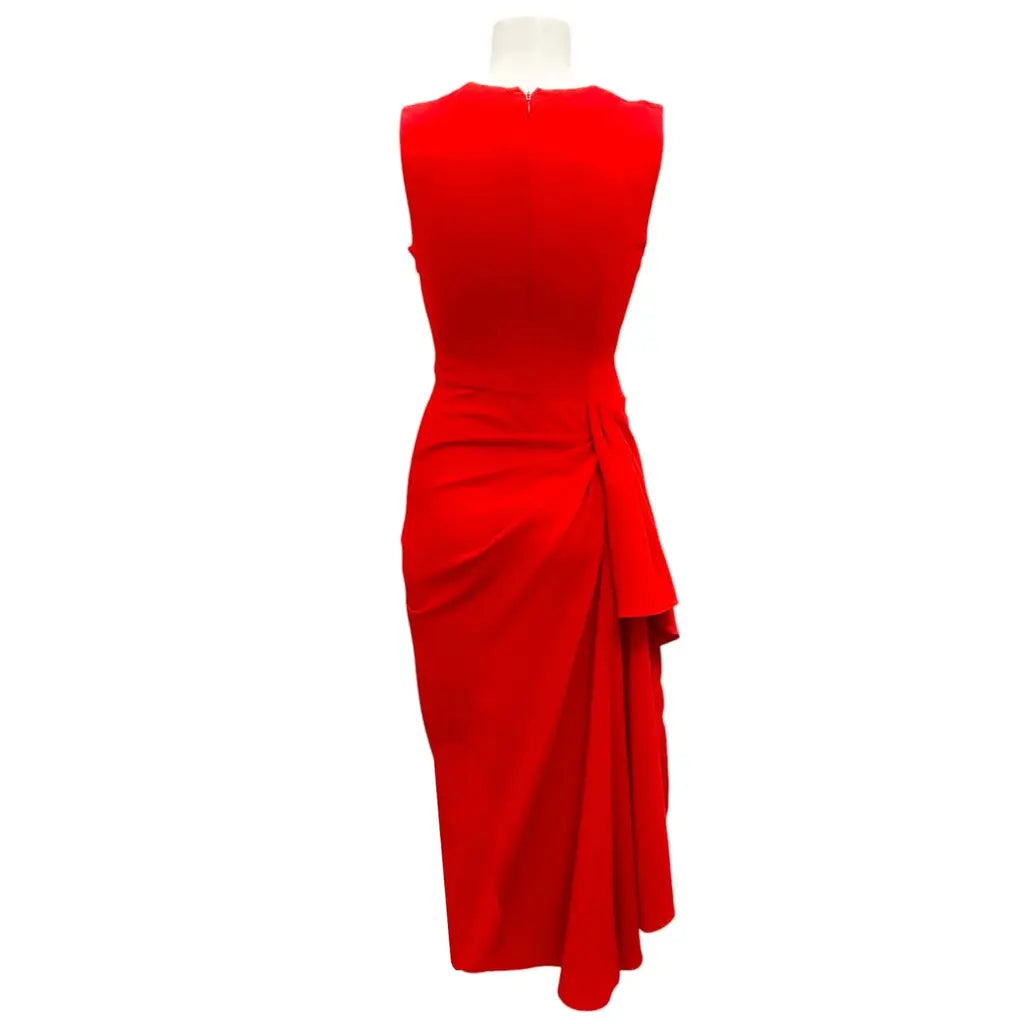 Alexander McQueen Red 2019 Gathered Waist Stretch Wool Midi Dress, Size 42