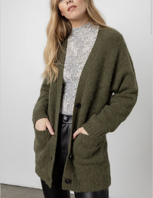 Rails Oslo Cardigan Button Up Wool Alpaca Blend in Olive, Small