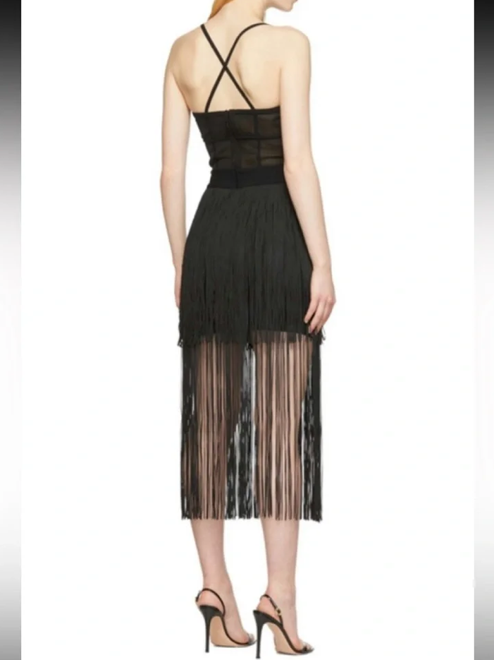 HERVE LEGER Fringed Bustier Dress, XSMALL