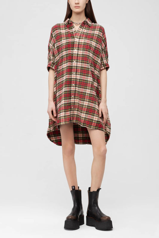 R13 Plaid Oversized Boxy Shirtdress, O/S