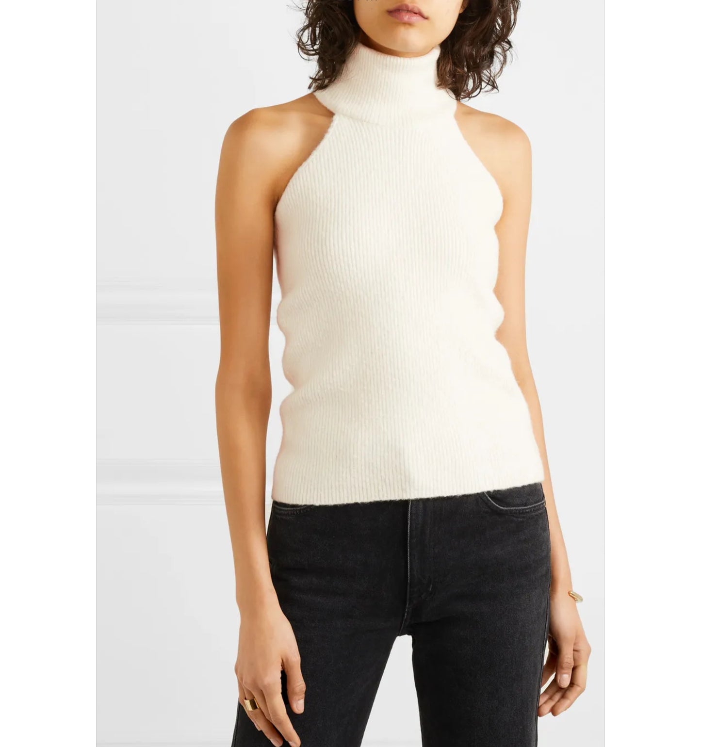 Jacquemus La Maille Baho Cream Sleeveless Turtleneck Sweater, Medium