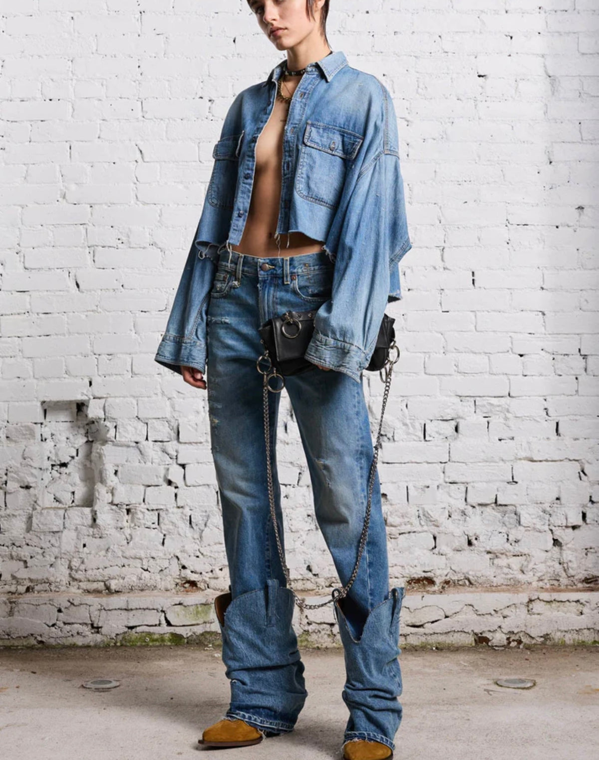 R13 BOYFRIEND JEAN - BAIN WITH RIPS, SIZE 24 (FITS 25/26)