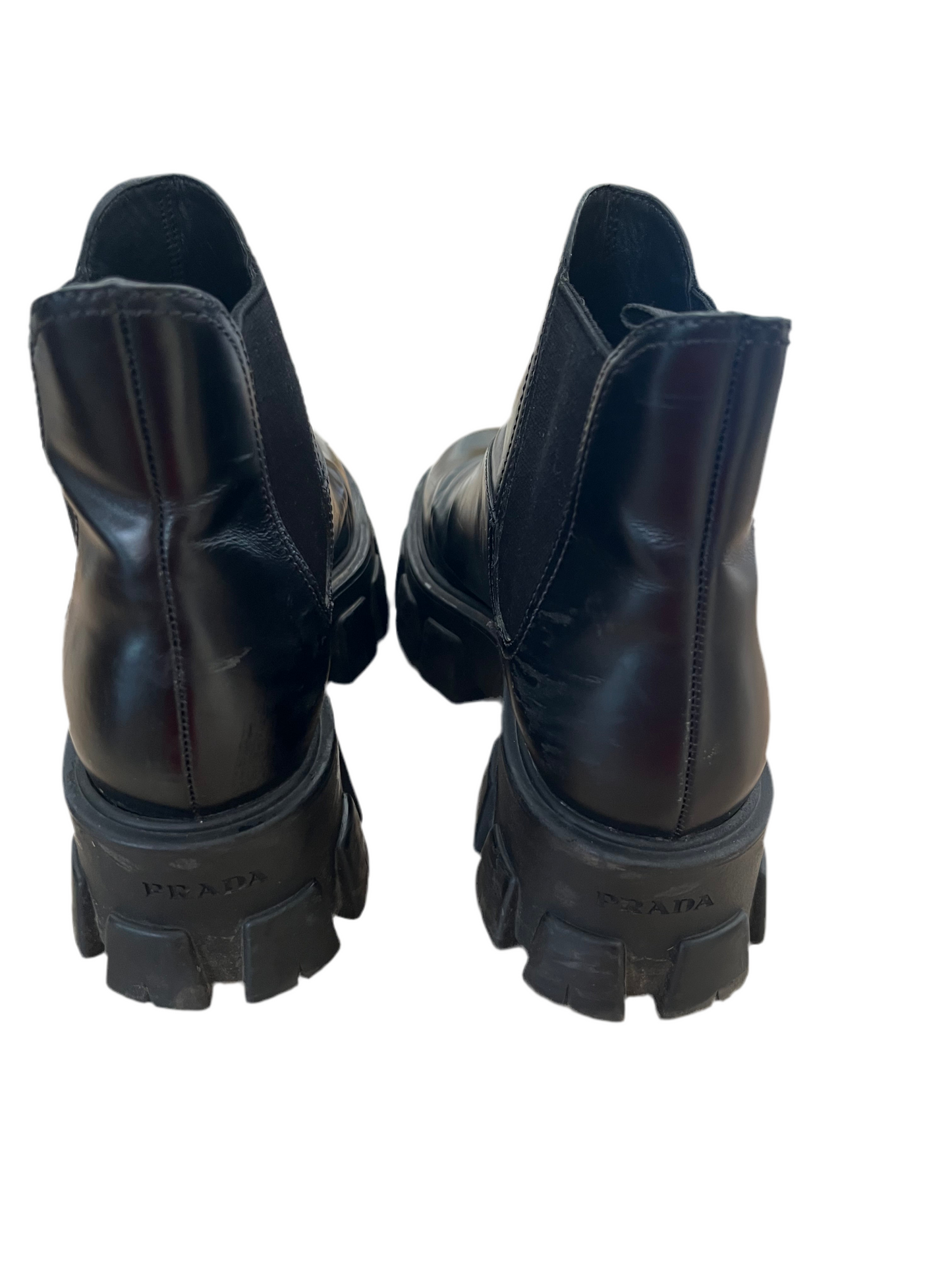 Prada Monolith brushed leather Chelsea Boots, SIZE 8.5