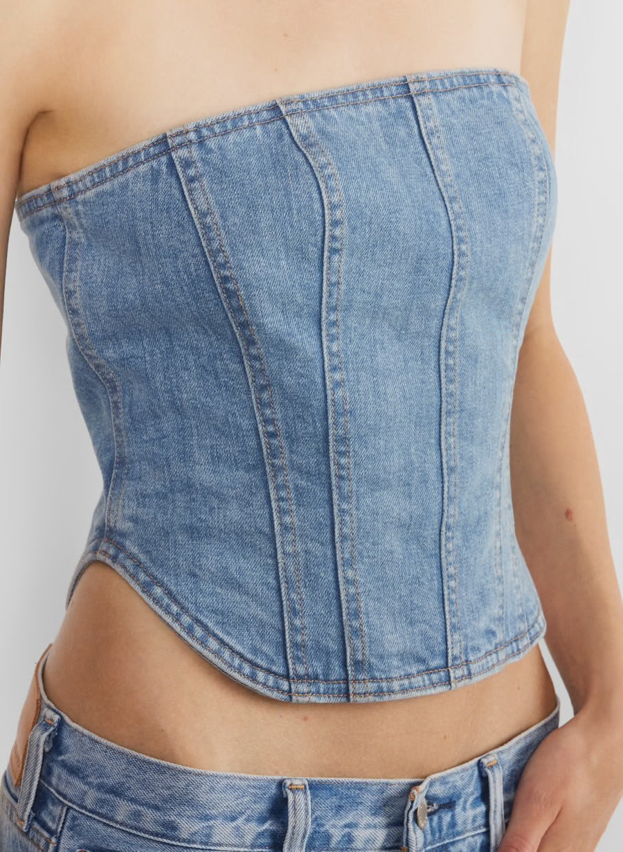 Denim Forum The '90s Debbie Denim Bustier, XSMALL