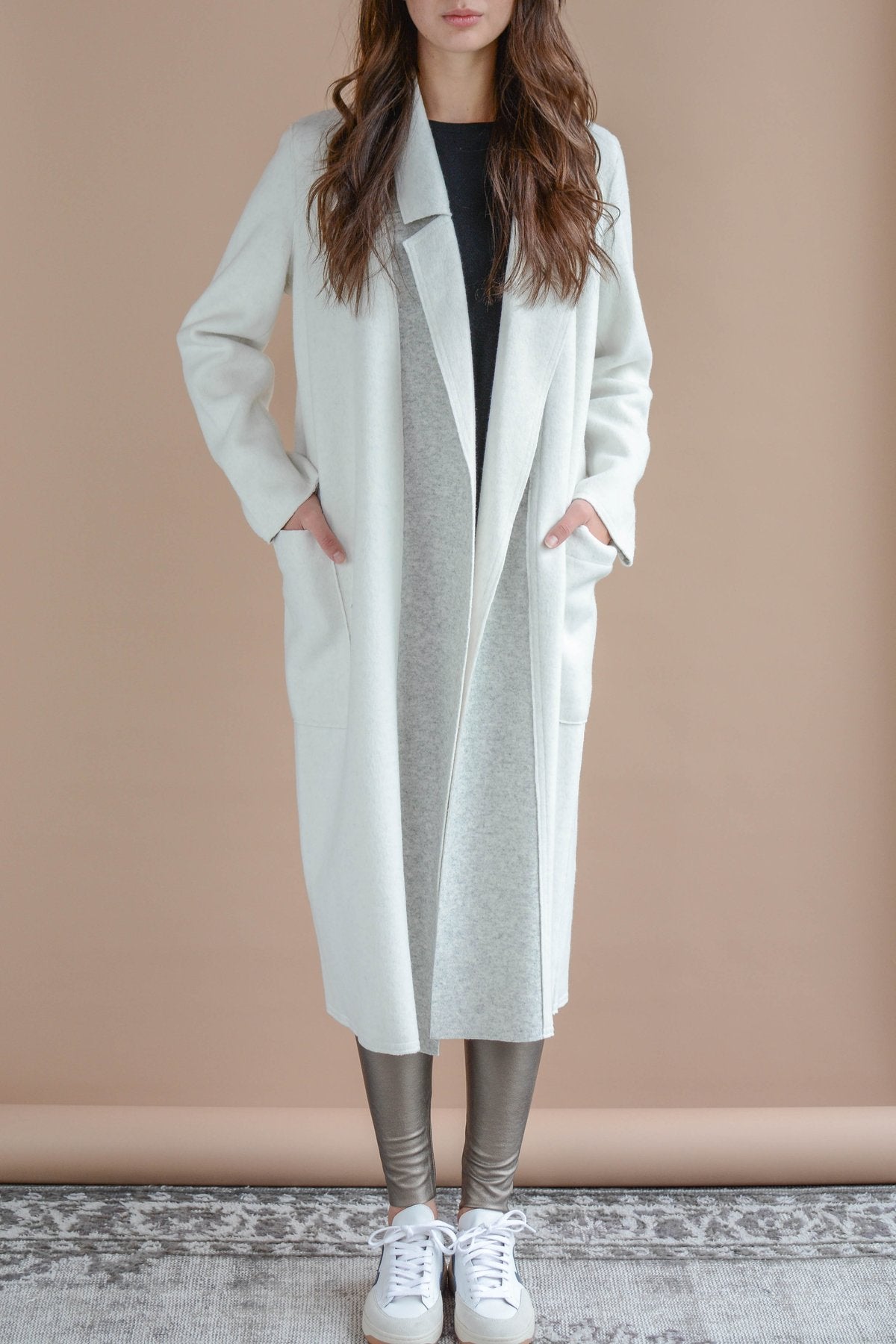 Sosken Bella brushed knit coat, bone, PETITE