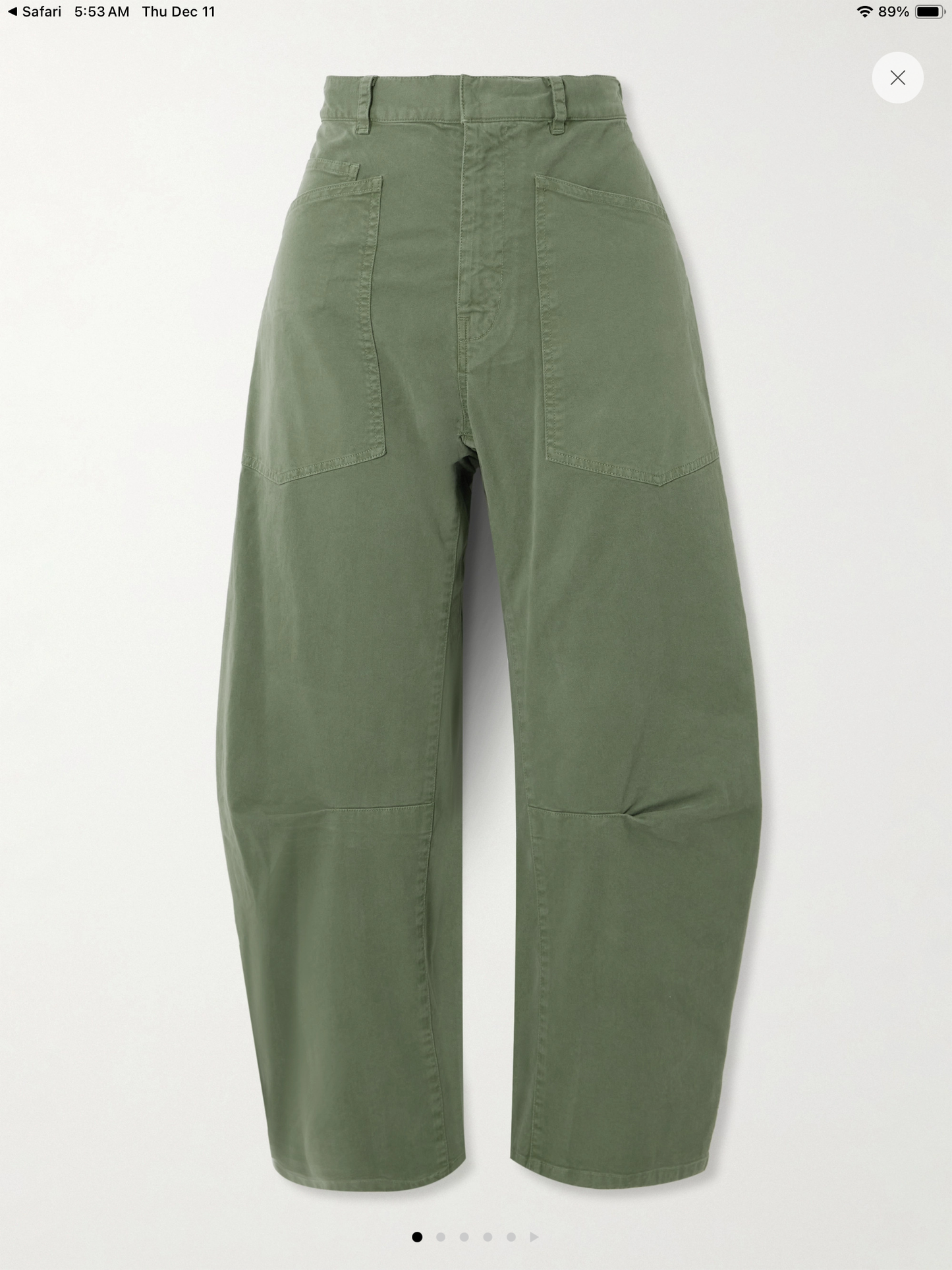 Nili Lotan Shon cotton-blend twill barrel-leg pants Green Pants, SIZE 0 (FITS OVERSIZED)  Size 28