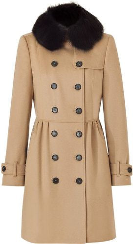 Burberry Midlength Wool
Cashmere Detachable Fur Collar Trench Coat, Size 8