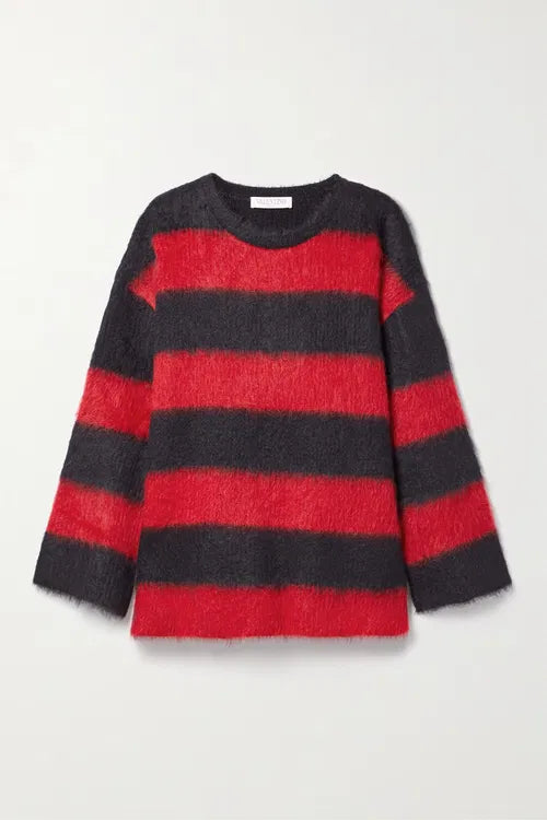 VALENTINO GARAVANI Oversized Striped Mohair-Blend Sweater, XSMALL