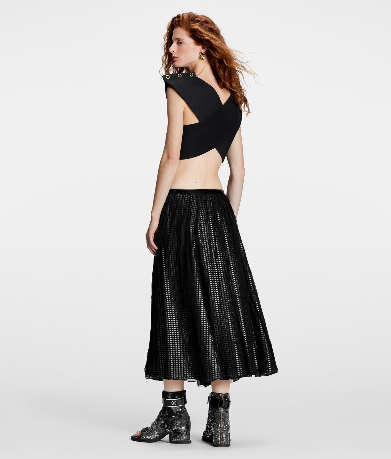 LOUIS VUITTON Draped Mirrorball Midi Skirt, SIZE 38