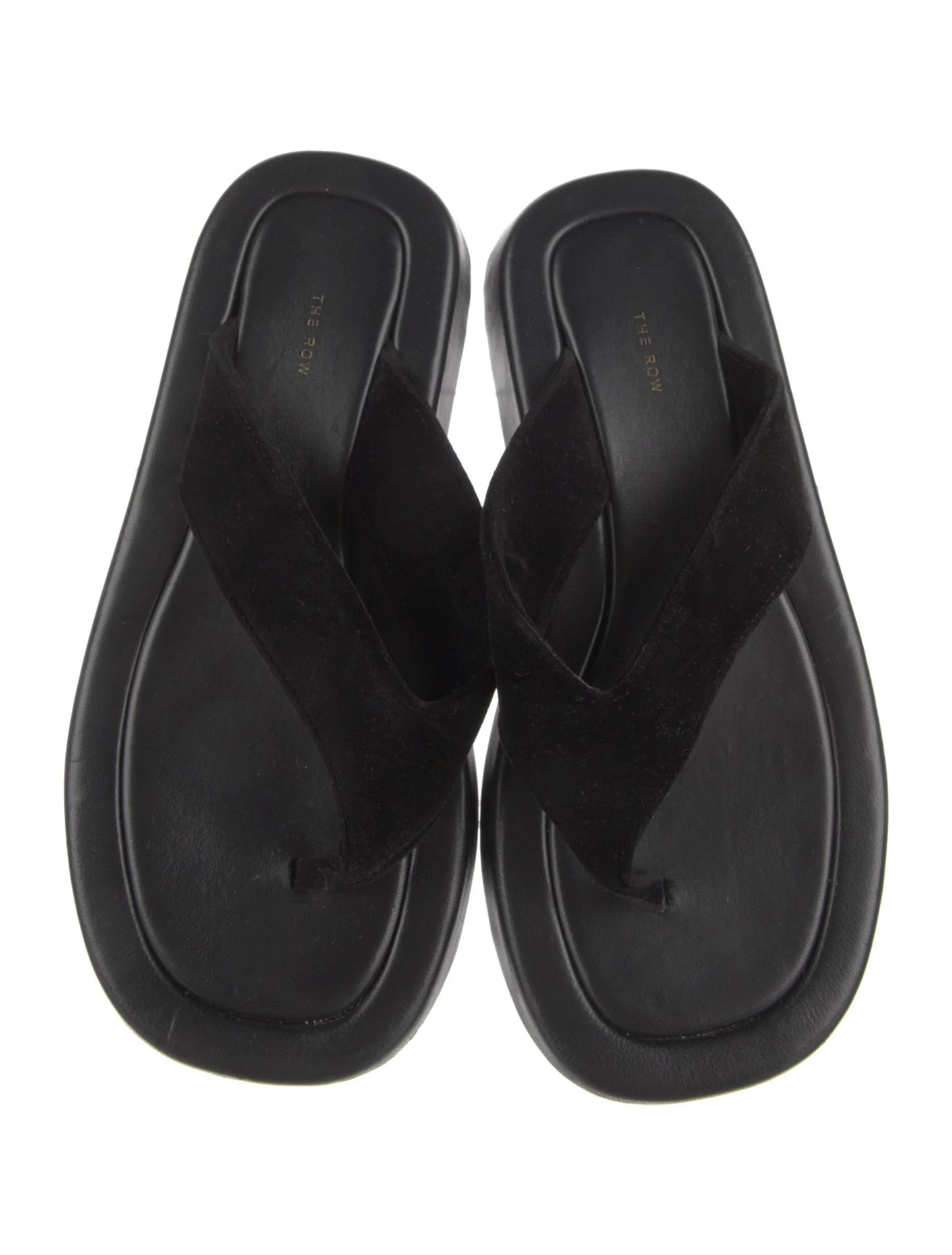 THE ROW Ginza leather and velvet platform flip flops, SIZE 6