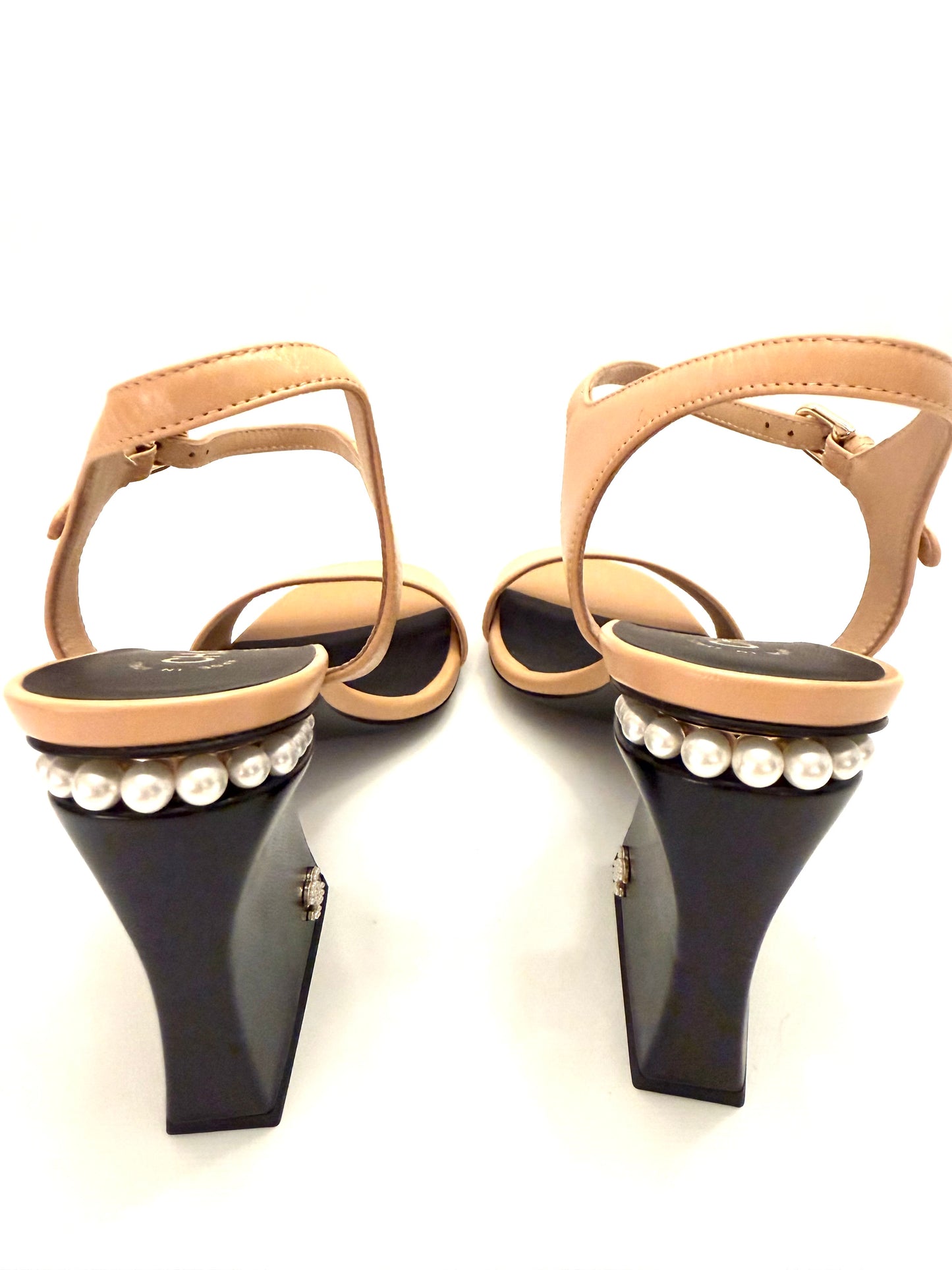 Chanel Leather CC Block Heel Ankle Strap Sandals Size 37