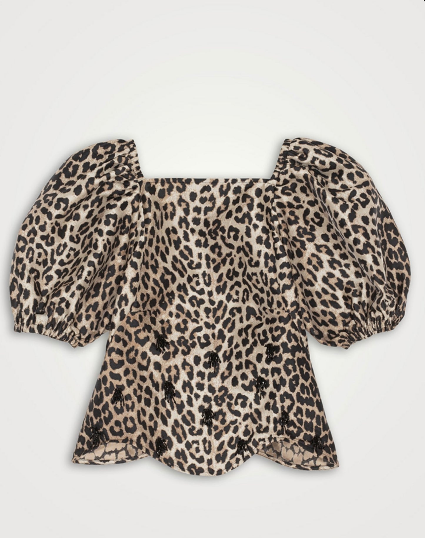 GANNI Re-Cut Crispy Jacquard Open-Back Blouse, SIZE 36