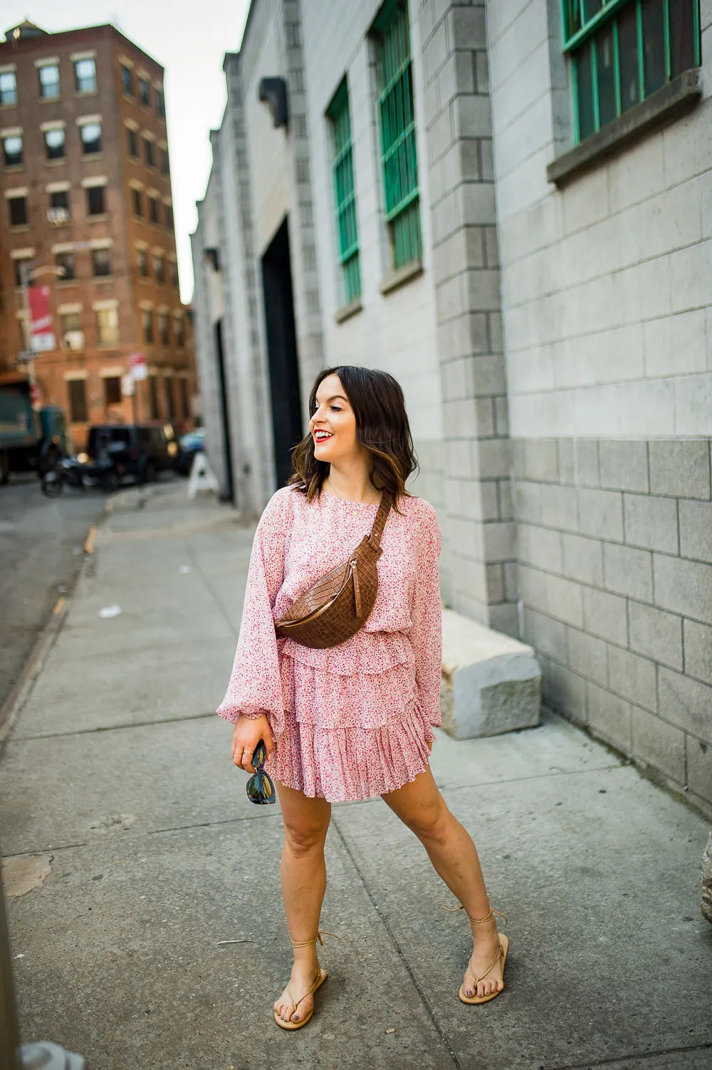 LoveShackFancy Silk Floral Print Nellie Blouse Womens Pink Ruffle Dolman Round Neck Ruffle Mini Skirt, small