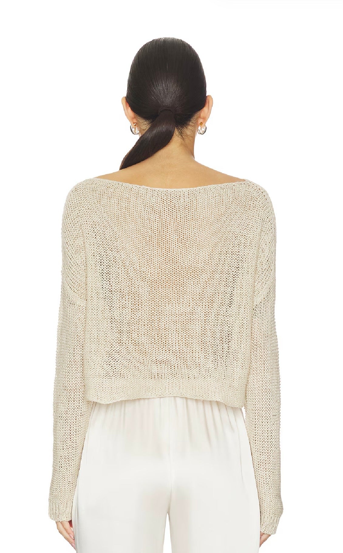 Enza Costa Linen Open Knit Bateau Sweater, SMALL