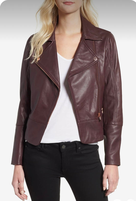 Ted Baker London Lizia Minimal Biker Jacket, Size UK 2, (US size 6)