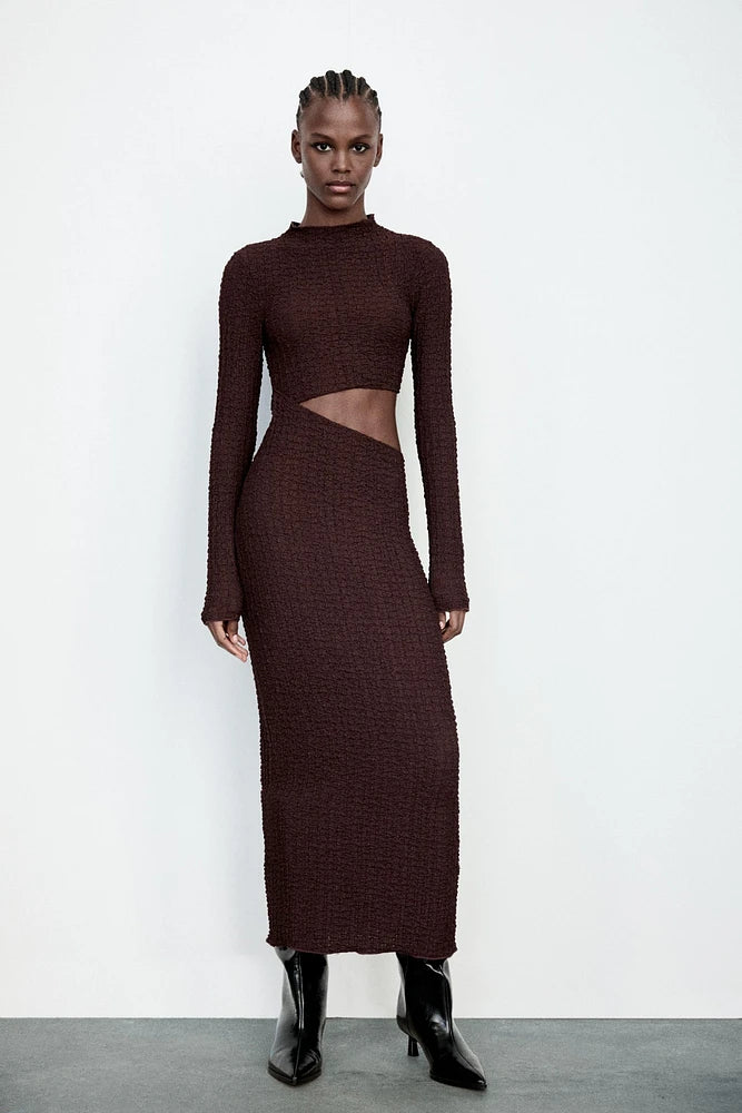 ZARA TEXTURED CUT OUT DRESS, SMALL