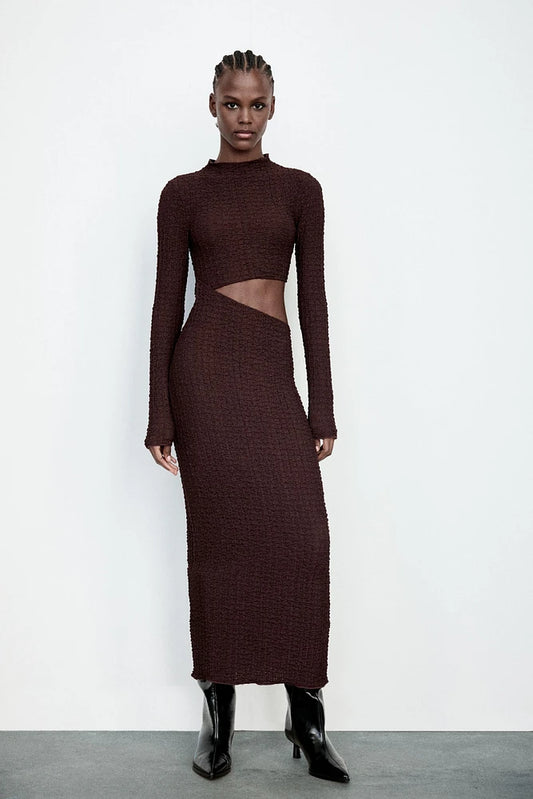 ZARA TEXTURED CUT OUT DRESS, SMALL