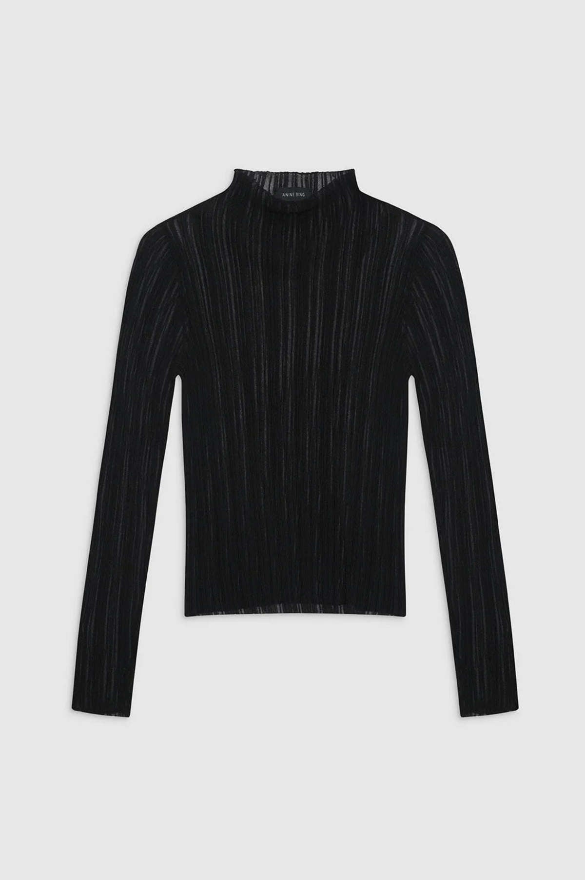 ANINE BING AMY HIGH NECK FITTED LONG SLEEVE TOP BLACK, SMALL