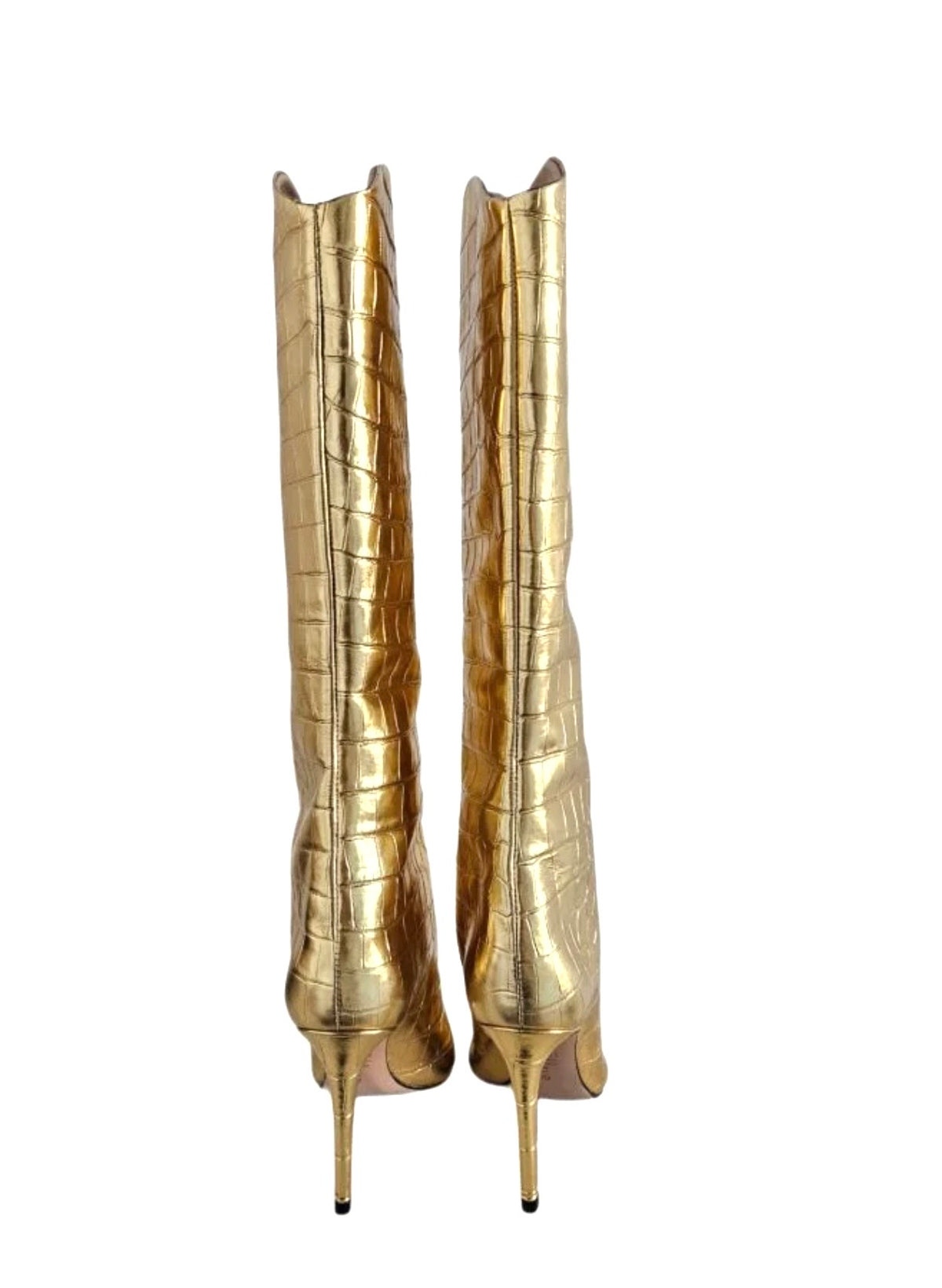 Schutz Gold Maryana Croc Embossed Knee-High Boots, Size 8.5