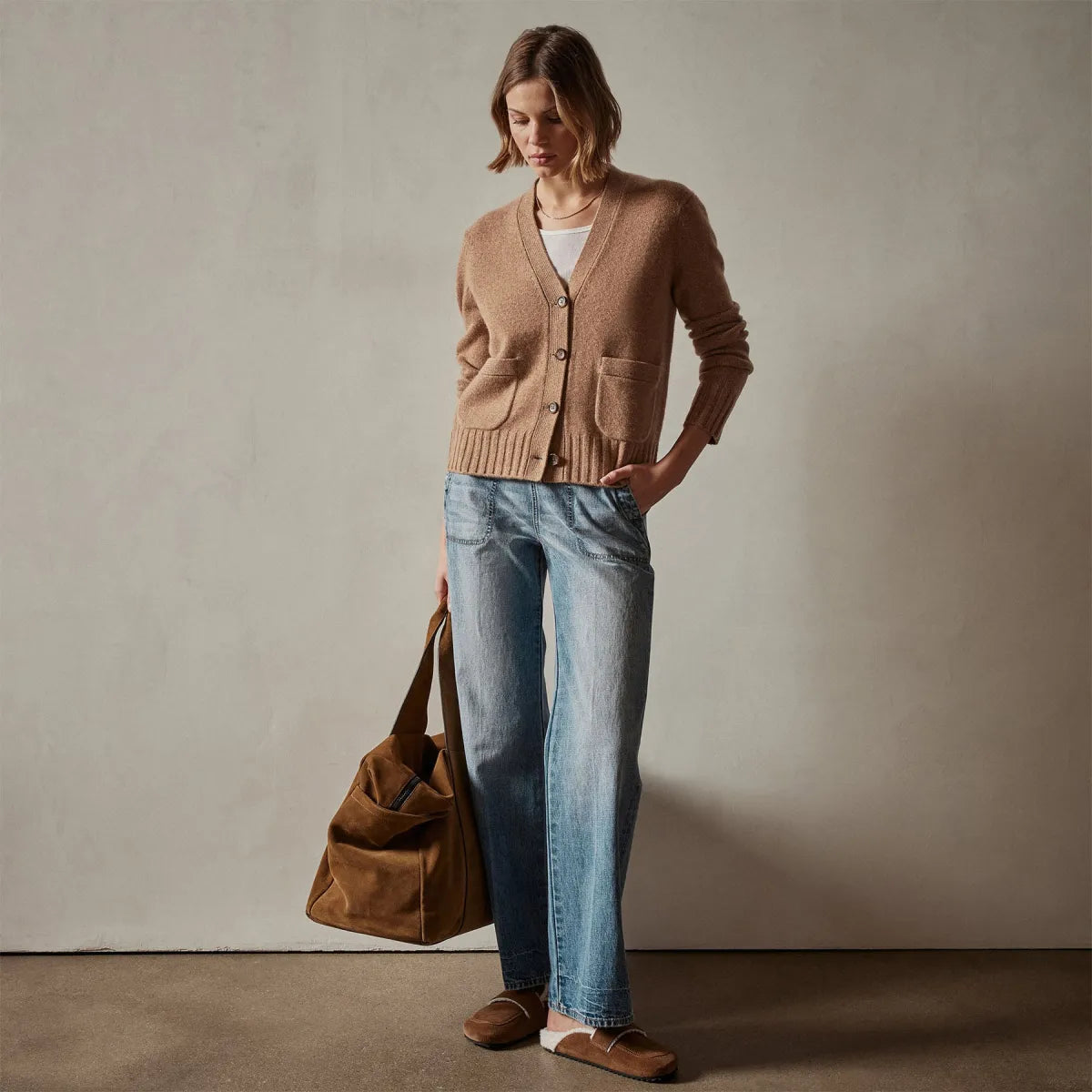 JAMES PERSE Shrunken Recycled Cashmere Cardigan - Caramel, SIZE 0