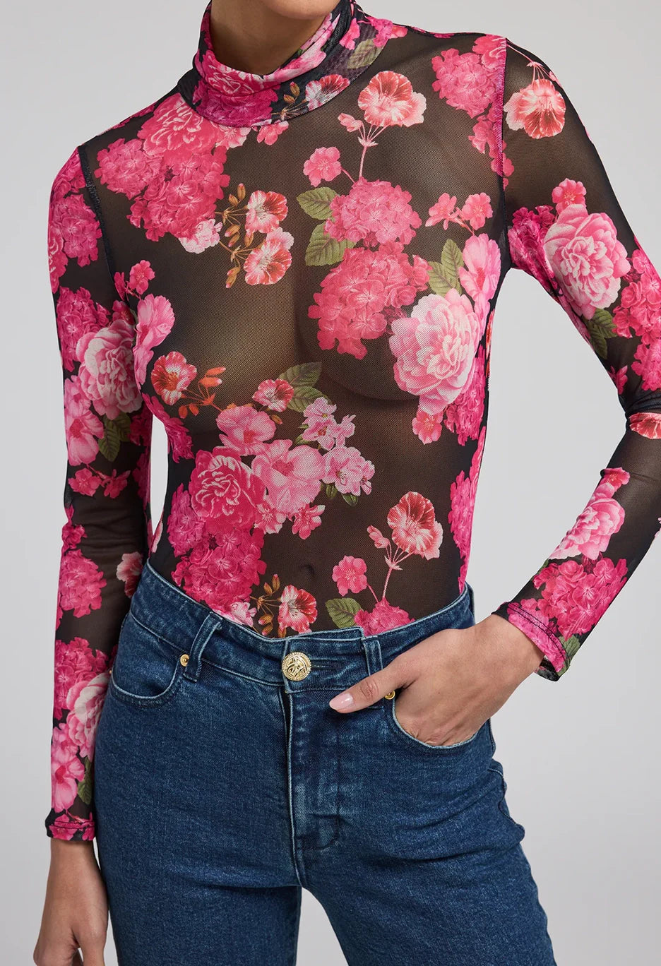 GENERATION LOVE Tyla Floral Mesh Top, XSMALL