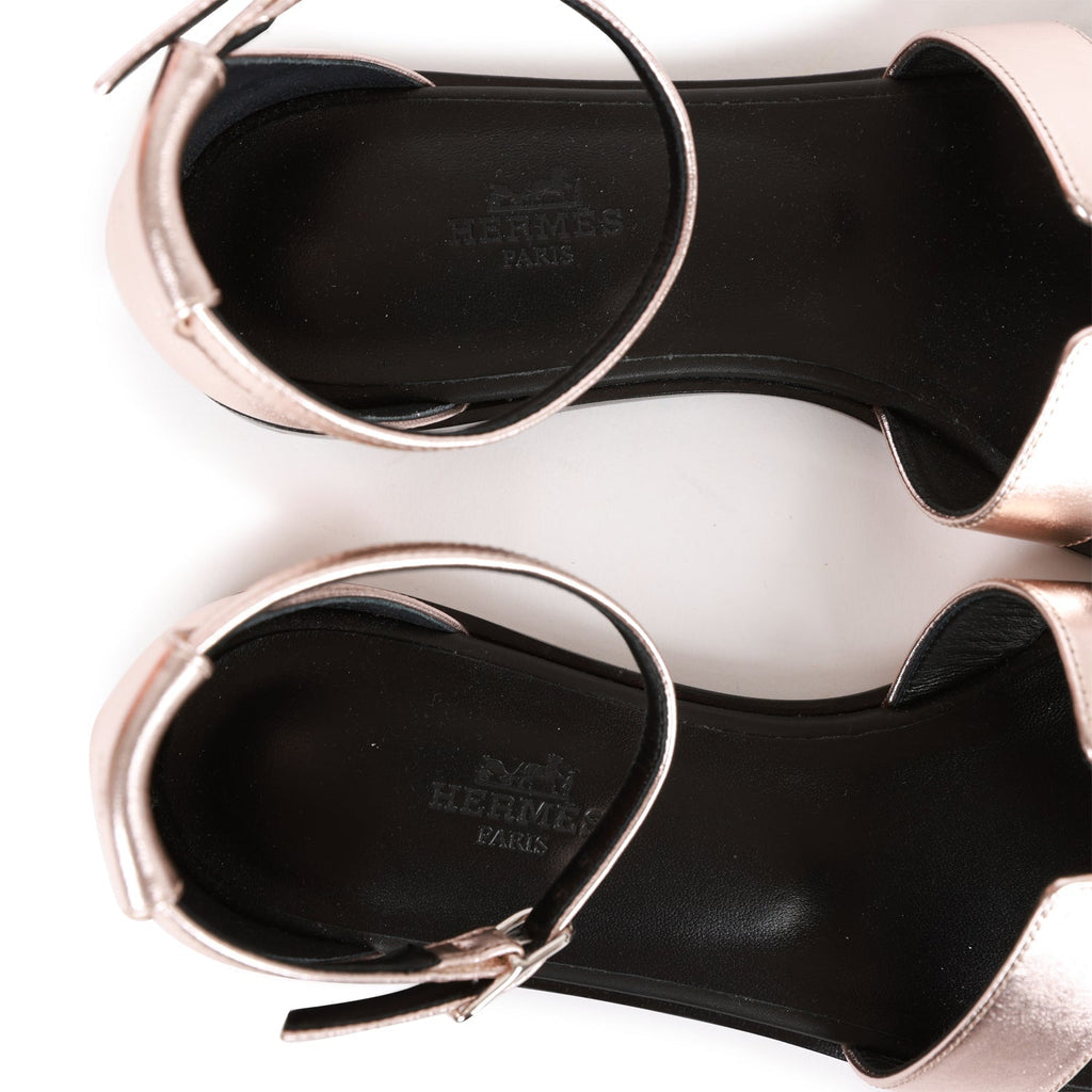 HERMES Metallic Nappa Santorini Sandals Rose Doré,Size 38.5