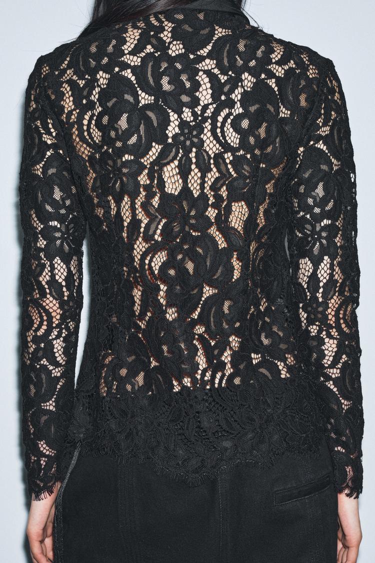 Zara ZW Collection black crochet blouse, SMALL